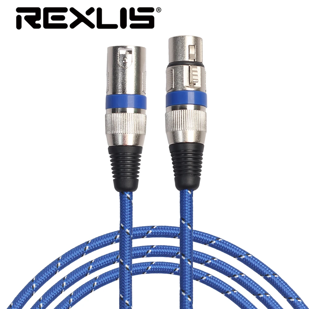 Нейлоновый Плетеный XLR кабель REXLIS штекер гнездо M/F 3 контактный Удлинительный для