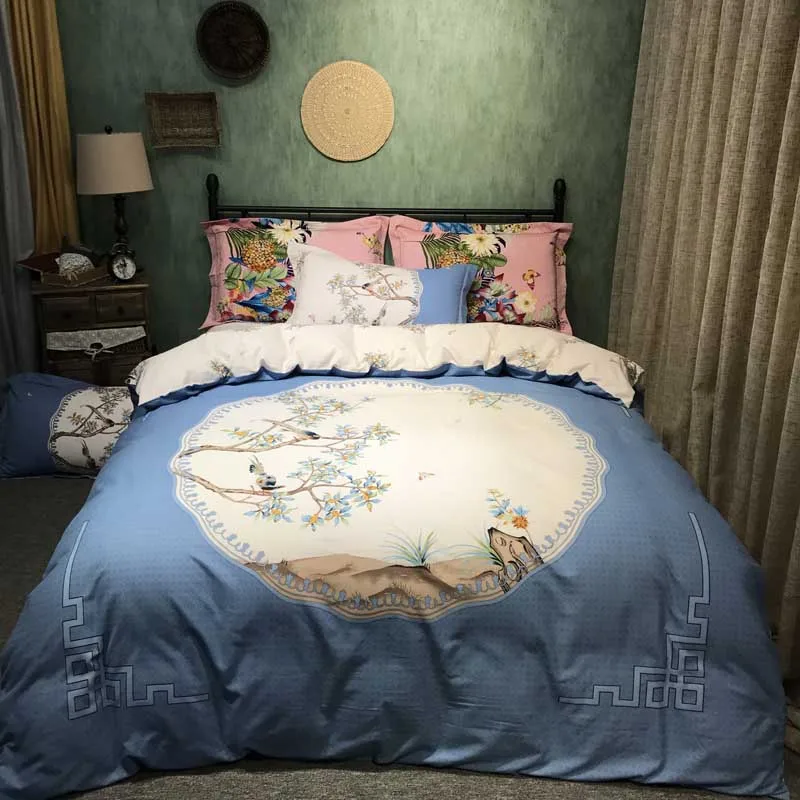 Комплект постельного белья из 4 предметов с 3D рисунком цветов и деревьев зимнее