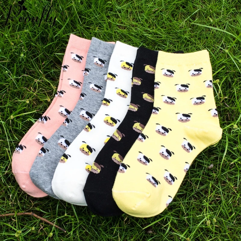 New creative Cartoon cute puppy pattern printing women socks Fashion Brand warm cotton 5 pairs/lot | Женская одежда
