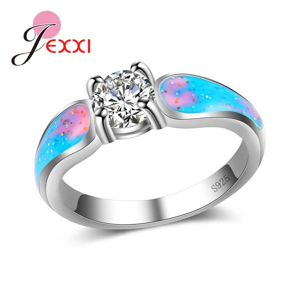 

Delicate Women Rainbow Color Opal Stones 925 Sterling Silver Bridal Women Wedding Cubic Zircon Rings Anillos Mujer Wholesale