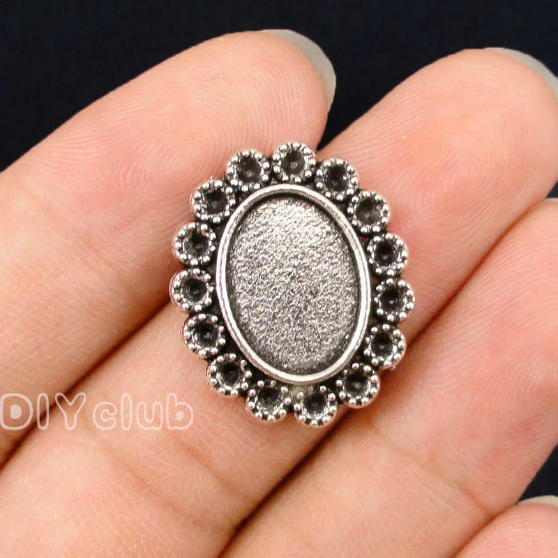 

50pcs--Antique Silver Oval Cameo Cabochon Base Setting, inner 14x10mm