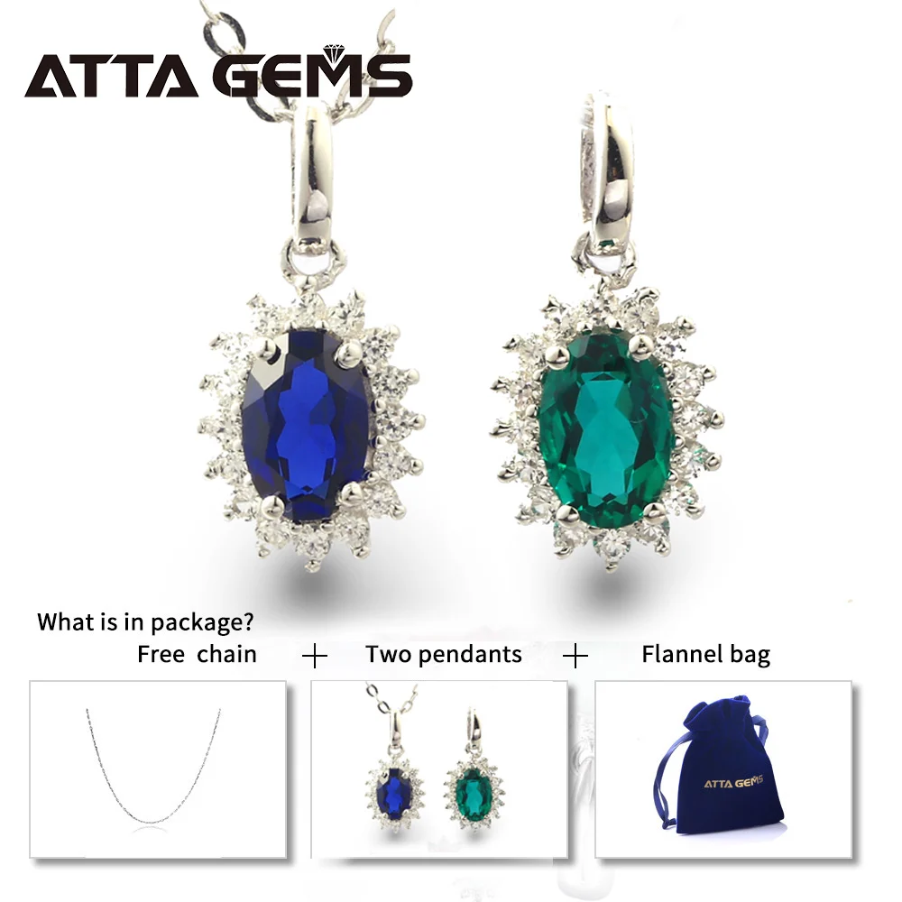 Blue and Green Подвески из стерлингового серебра с синим сапфиром, женский кулон с рубиновым изумрудом, S925, классический стиль, Подвеска для женщин, ювелирный дизайн - Цвет камня: Blue and Green