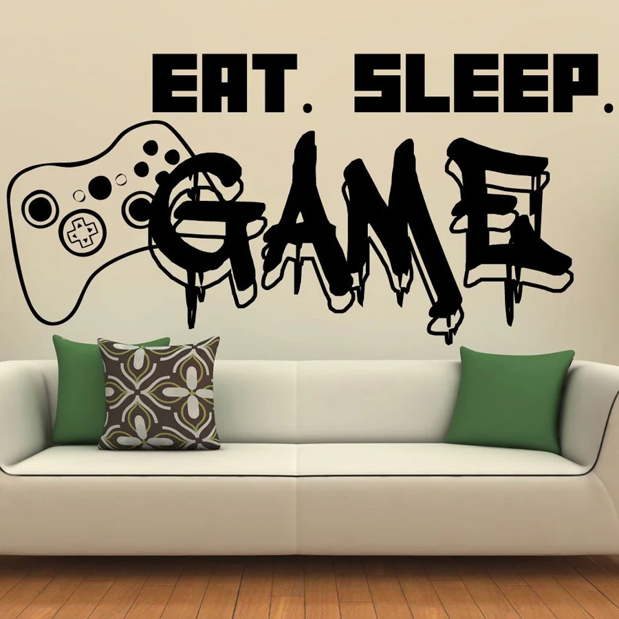 

Gamer Wall Decal Eat Sleep Game Controller Video Game Wall Sticker for Bedroom Vinyl Decals Mural Wall Decor Wallpaper G52