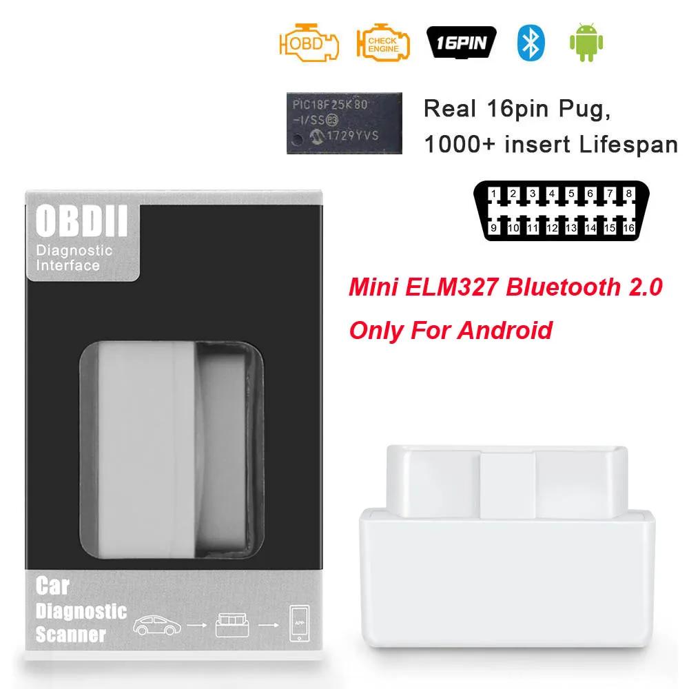 MINI BT2.0 White ELM 327 V1.5 с PIC18F25K80 obd2 Bluetooth 4,0 сканер ODB2 для Android/IOS ELM327 V1.5 OBD 2 OBD2 автомобильный диагностический инструмент - Цвет: MINI BT2.0 White