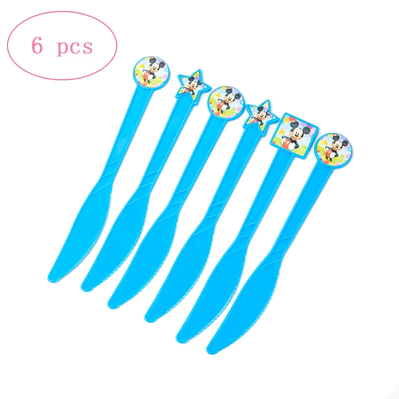 Knife 6pcs Радуга Микки Маус тематическая вечеринка на день рождения украшения детская посуда воздушные шары салфетка бумажная тарелка чашка детский душ вечерние принадлежности - Цвет: Knife 6pcs