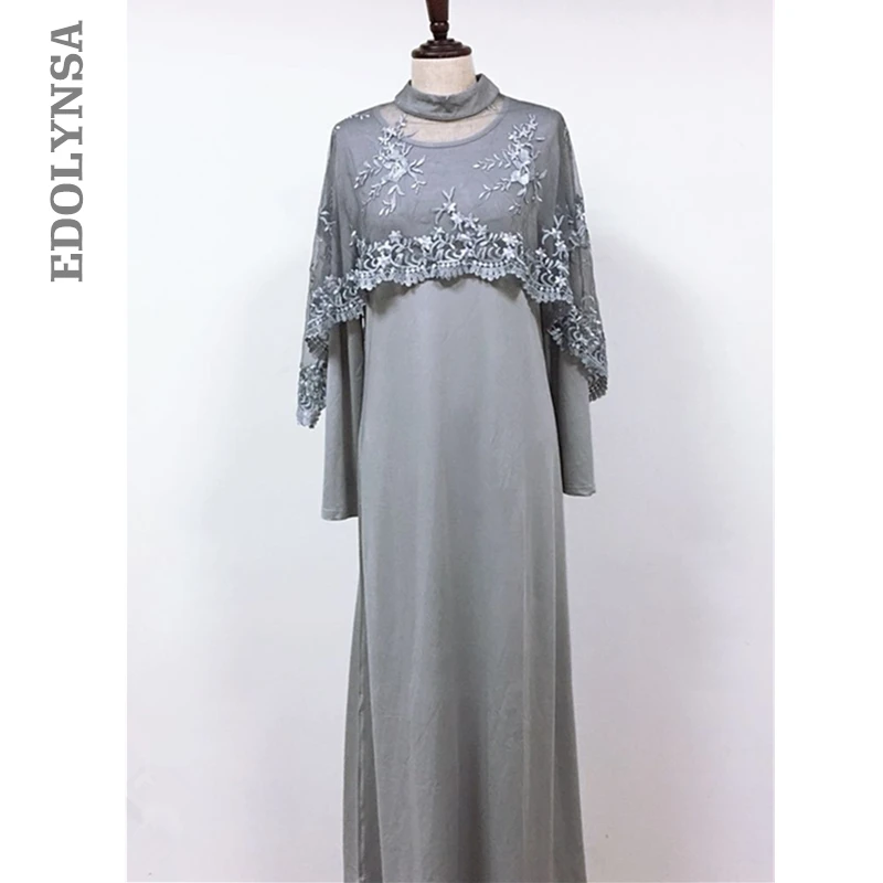 2020 скромное мусульманское платье с рукавами плащами Вышитое кружево