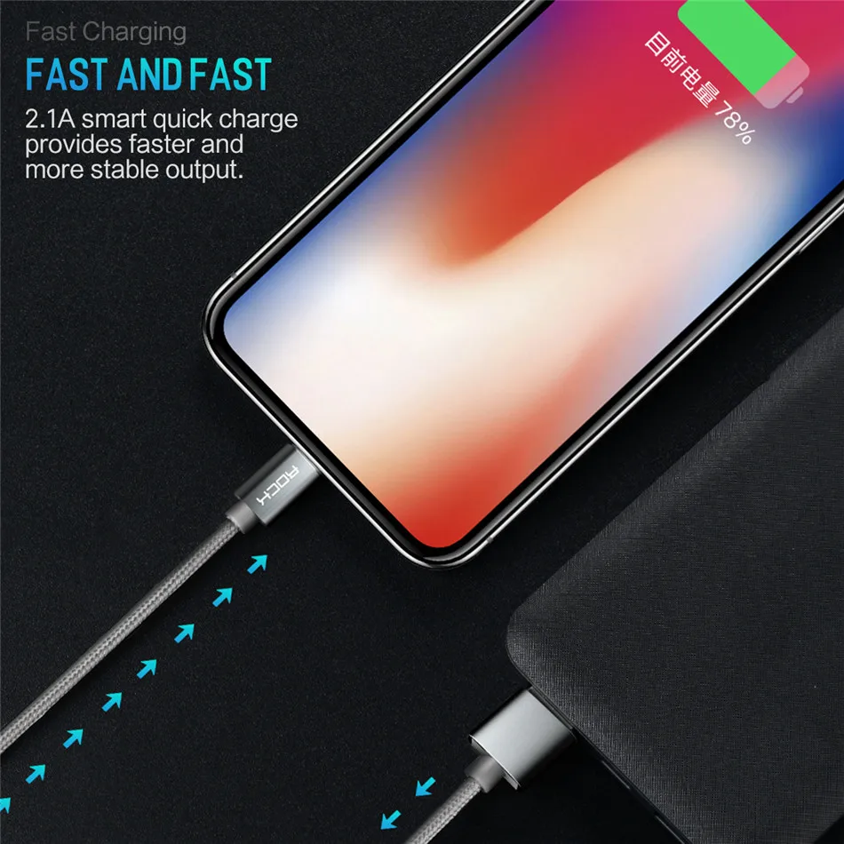 ROCK USB кабель для iPhone 8 7 6 6s металлический сплав нейлоновая оплетка Быстрая зарядка USB кабель для iPhone X 10 SE 5 5S для iPad зарядное устройство