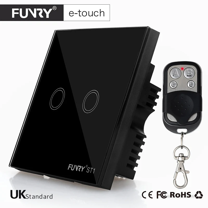 FUNRY ST1-UK Remote Control 2 Gang 1 Way 3 Color Touch Switch Wall with Glass Panel for Home Automation Free Shipping | Безопасность и