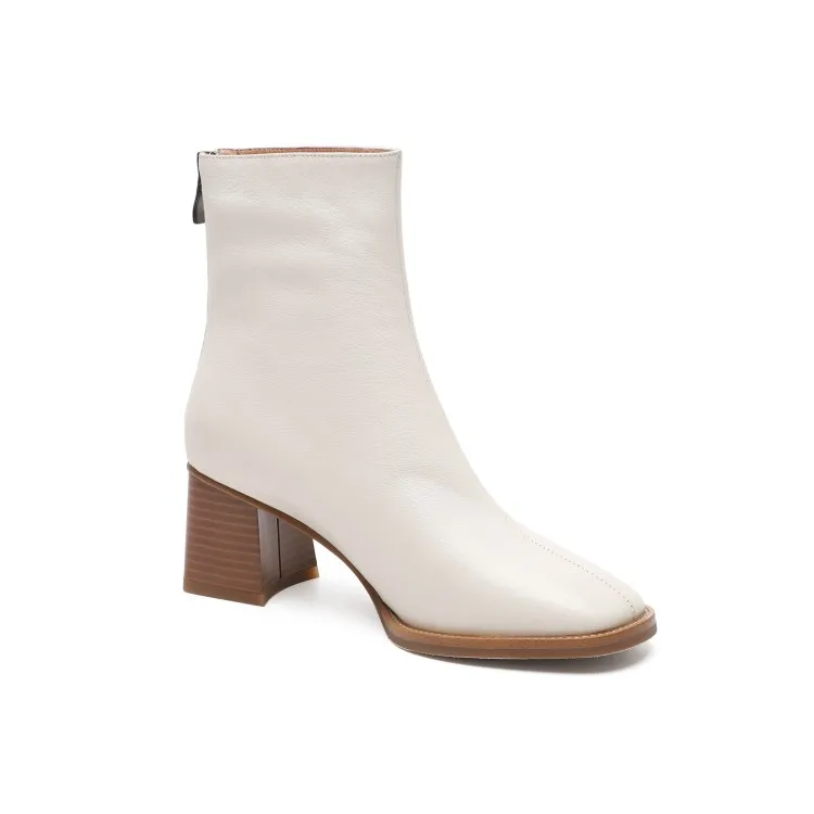 

MLJUESE 2019 women ankle boots Cow leather square toe zippers winter short plush high heels women boots female boots size 40