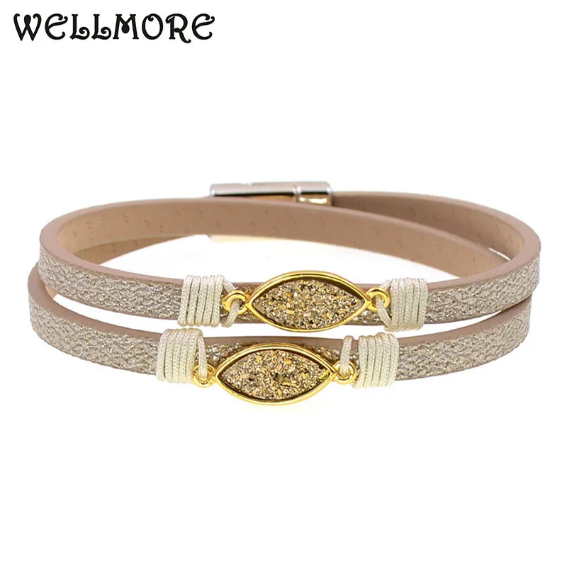 WELLMORE 6 видов цветов Двухслойный Кожаный Браслет модные браслеты с камнями