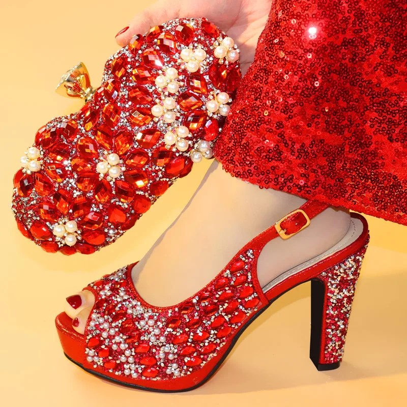 

Gold color 2019 Newest High heel 11.5CM High Quality African Matching Shoes and Bag Set Women Shoes and Bag Italy Shoes and Bag