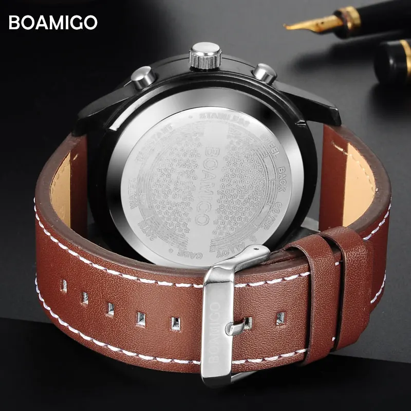 Мужские спортивные наручные часы с кожаным ремешком водонепроницаемые до 30 м |