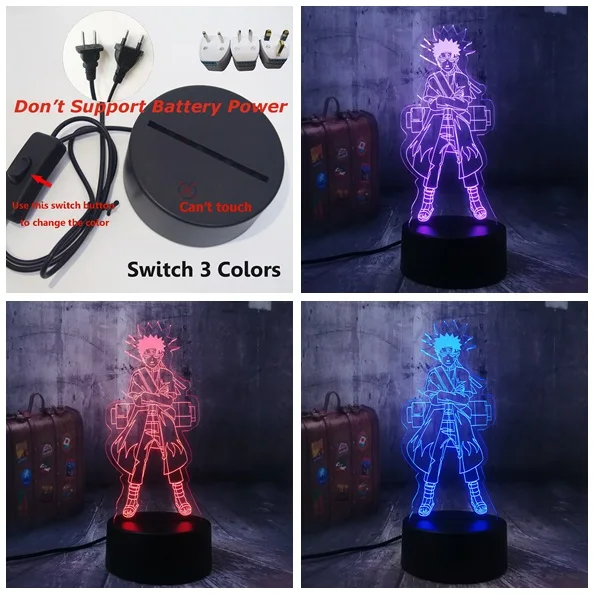 Switch only 3 Color Lustre Наруто Аниме uzumaki 3D ночник настольная лампа многоцветный RGB лампы дома Рождественский подарок-украшение мультфильм дети игрушечные лошадки Лава - Испускаемый цвет: Switch only 3 Color