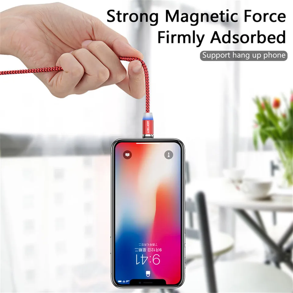 USLION Магнитный USB кабель Micro usb type C кабель для samsung Galaxy S10 S10e для iPhone XR Xs Max 8 7 6 1M 2M 2A магнитное зарядное устройство