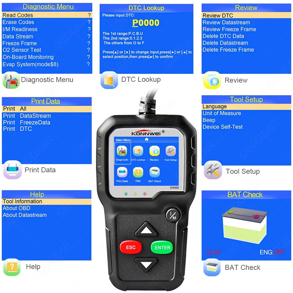 OBD2 читателя Кода KONNWEI KW680 полный Функция сканер Авто Многоязычная OBD 2
