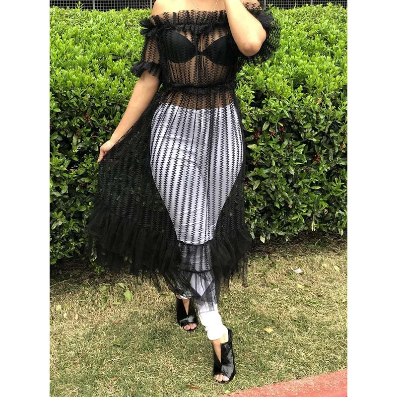 Сексуальное прозрачное Сетчатое платье с открытыми плечами Клубная одежда