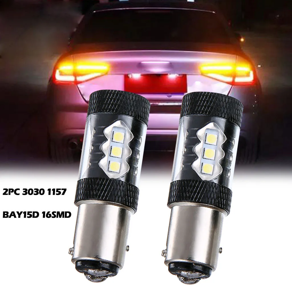 2pcs Car LED Light 3030 1157 BAY15D 16SMD 80W 6000K 900LM Brake White Turn Signal Bulb Bright |