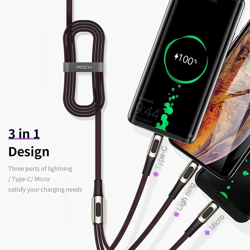 USB кабель ROCK 3 в 1 для iPhone Samsung Xiaomi Micro type C с быстрой зарядкой телефонов iOS Android|Кабели