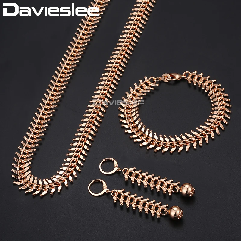 Davieslee набор украшений для женщин 585 розовое золото цвет цепочка ожерелье браслет