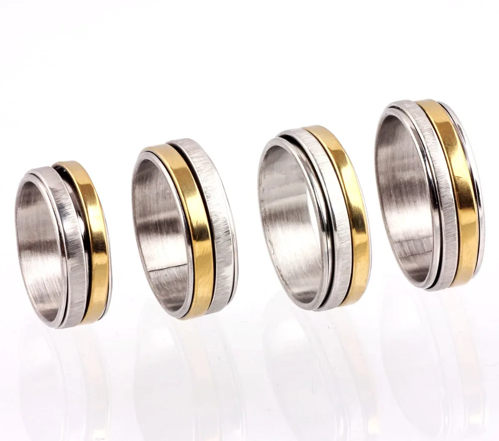 Phoebus Wholesale Lots 20pcs boutique men's stainless steel Gold rotatable ring finger tide personality Mens turn rings | Украшения и