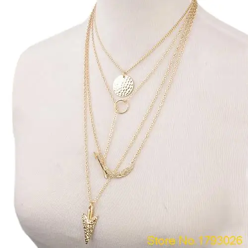 Золото панк Крылья Ангела стрелы кристалл многослойных ожерелье 4TIK|pendant necklace|angel