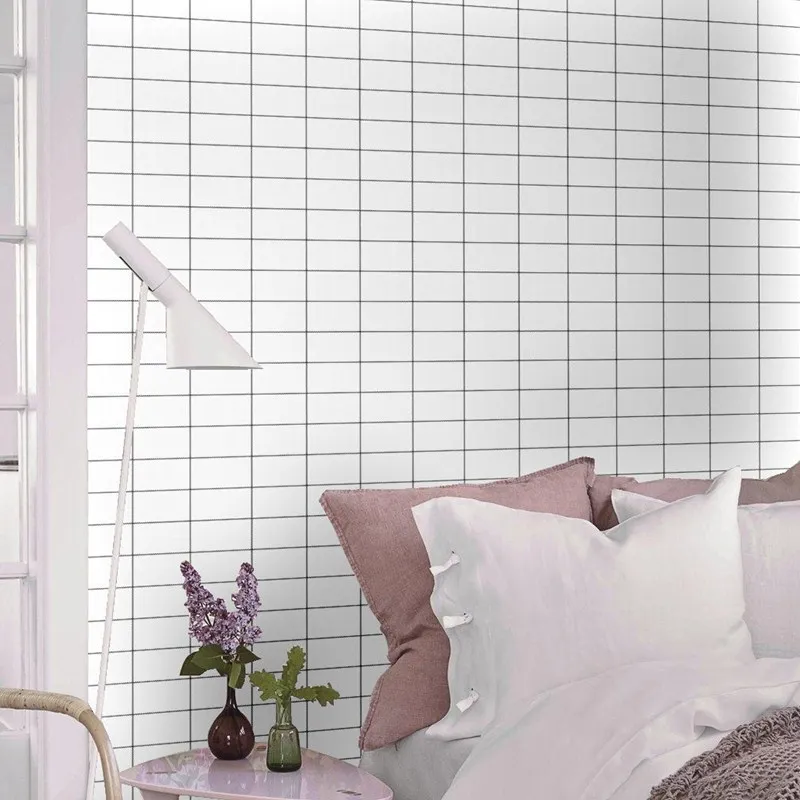 Настенная бумага в клетку скандинавском стиле нетканые геометрические обои для