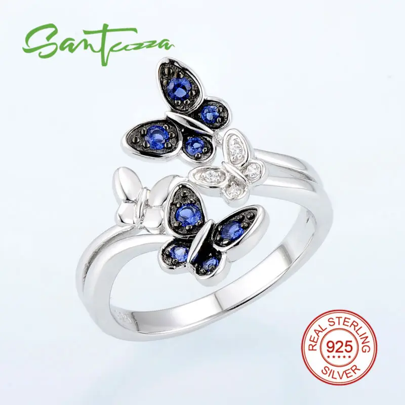 SANTUZZA серебряное кольцо с бабочкой для женщин 925 пробы серебряные Модные кольца для женщин кольцо с кубическим цирконием вечерние ювелирные изделия