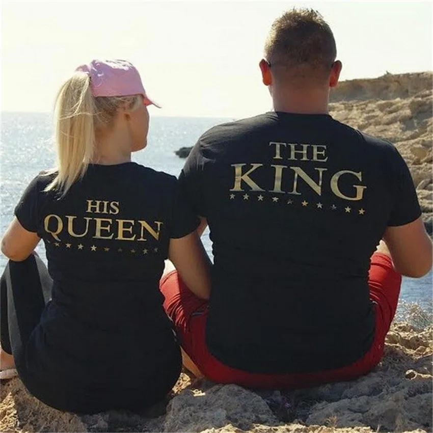 CSCFLPCXYPlus XXXL Size Lovers The King His Queen Back Printed Tee shirts Harajuku Couple Hipster T shirt Tops | Женская одежда