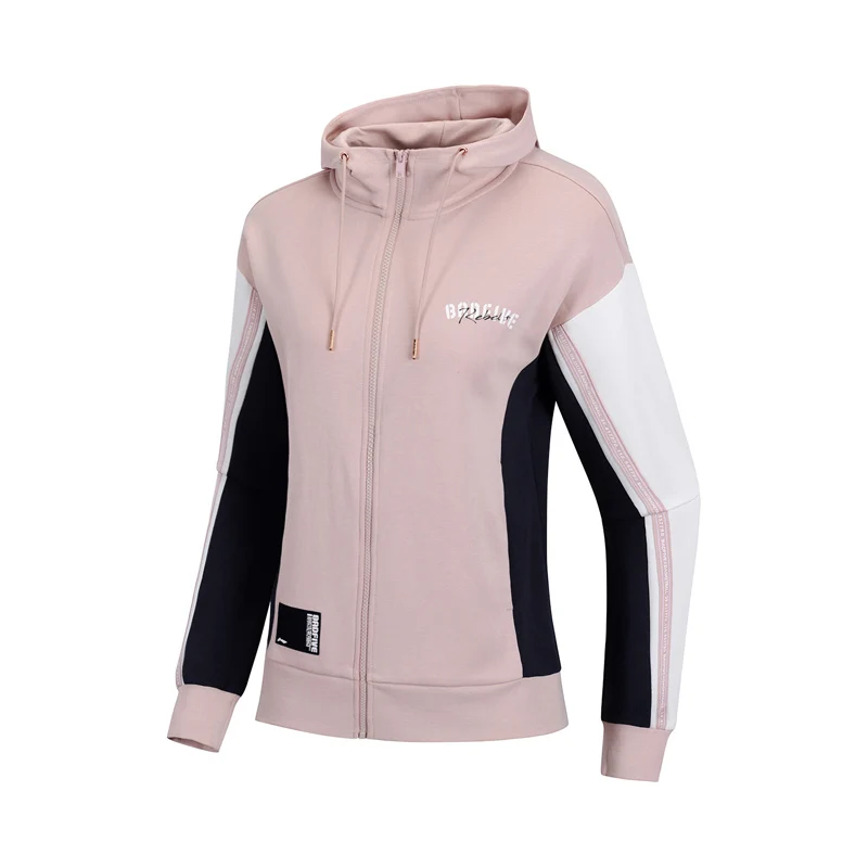 Li-Ning, женские баскетбольные толстовки, 82% хлопок, 18% полиэстер, обычная посадка, на молнии, с подкладкой, удобные спортивные куртки с капюшоном, AWDP112 WWW1021