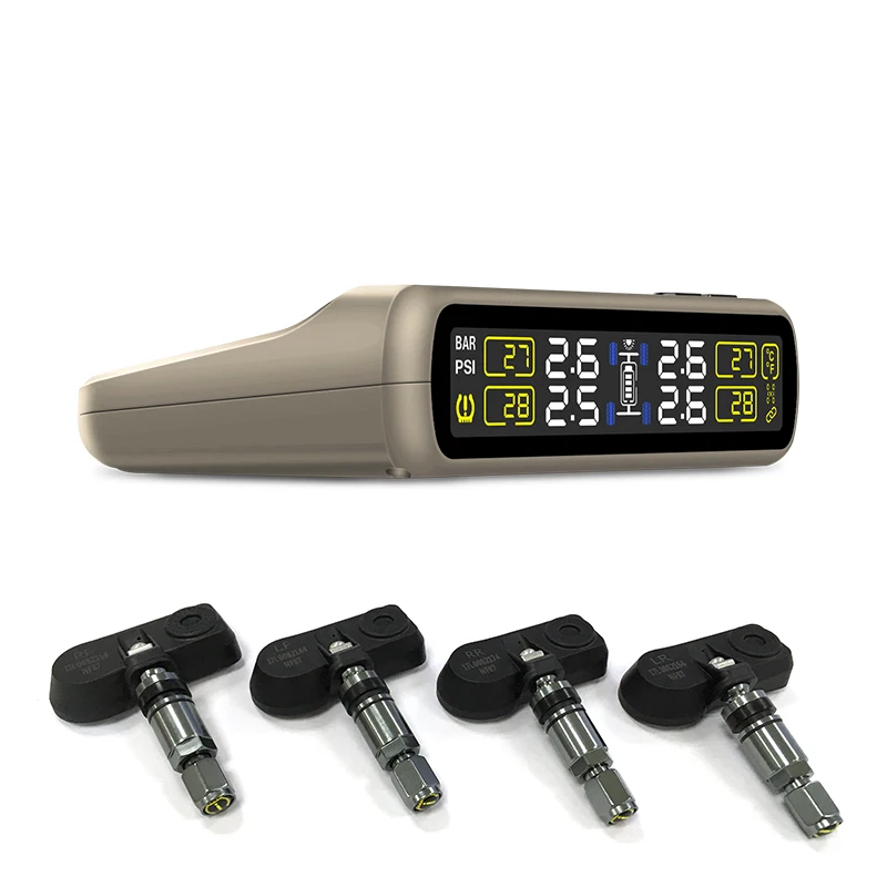 Сигнализация давления в шинах TPMS с 4 датчиками USB кабелем и солнечной панелью