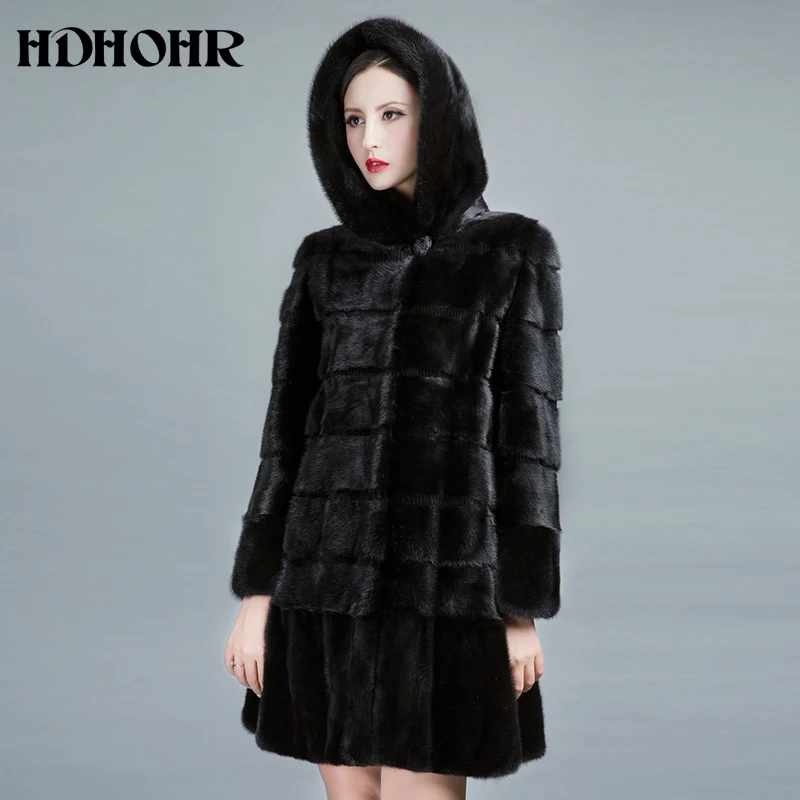 HDHOHR 2020 Новые Натуральные норковые шубы женские зимние теплые с большим капюшоном