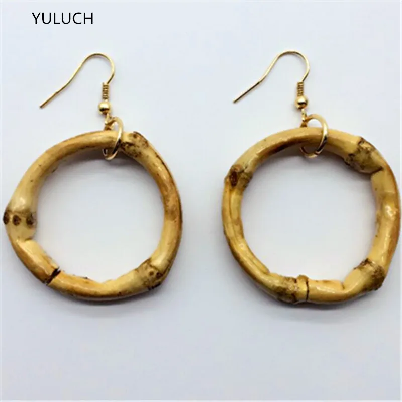 Пара необработанных круглых полых бамбуковых сережек кисточек новейшего