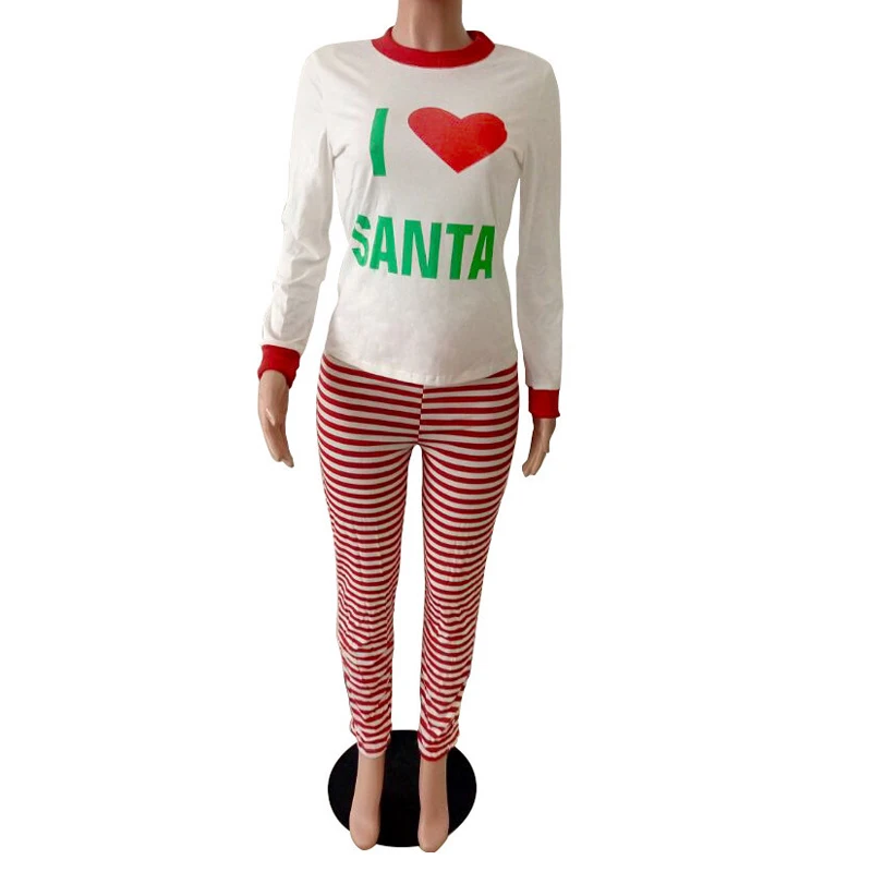 Xmas pjs полосатый соответствующие рождественские костюмы I LOVE santa пижамы наборы для