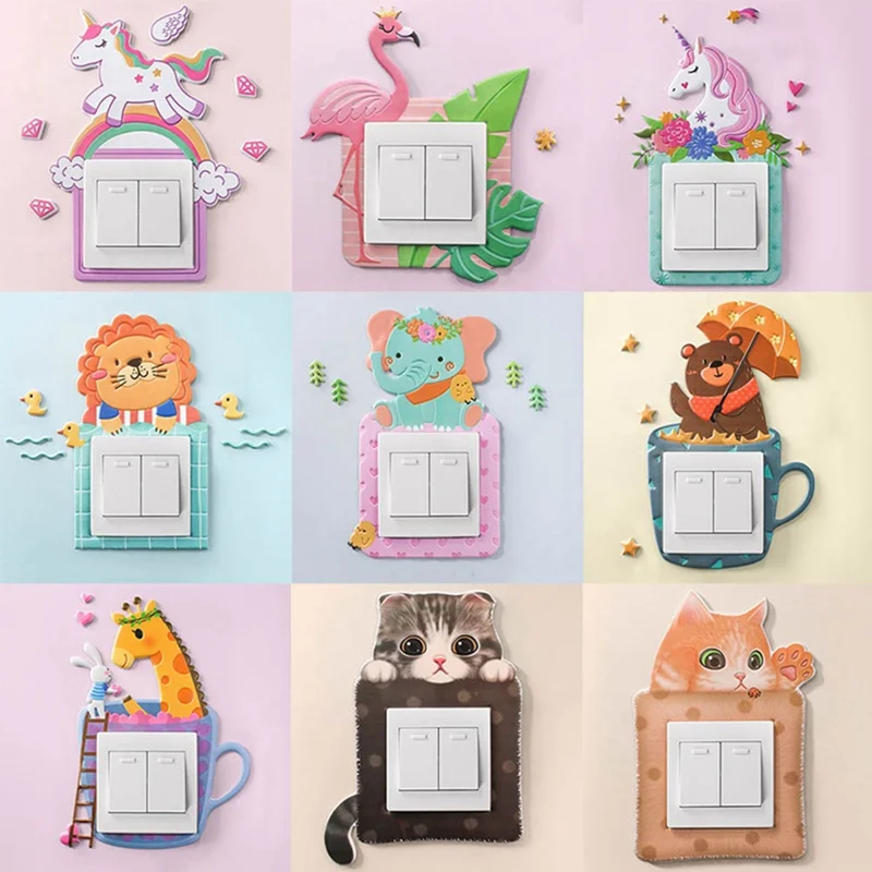 

Switch Sticker Animal Unicorn Cover Cartoon Room Decor 3D Wall Silicone On-off Switch Luminous Light Switch Outlet Wall Sticker