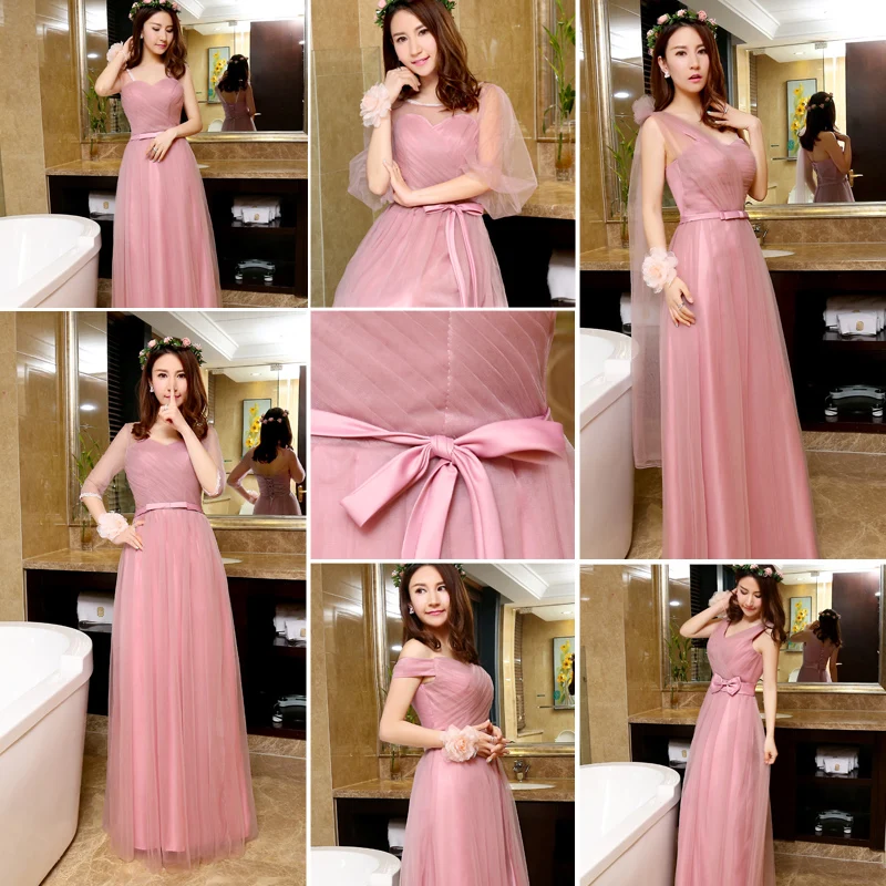 Пыльной Розы Невесты Платья Элегантный Длинные Тюль Светло-Голубой Дешевые Под 50