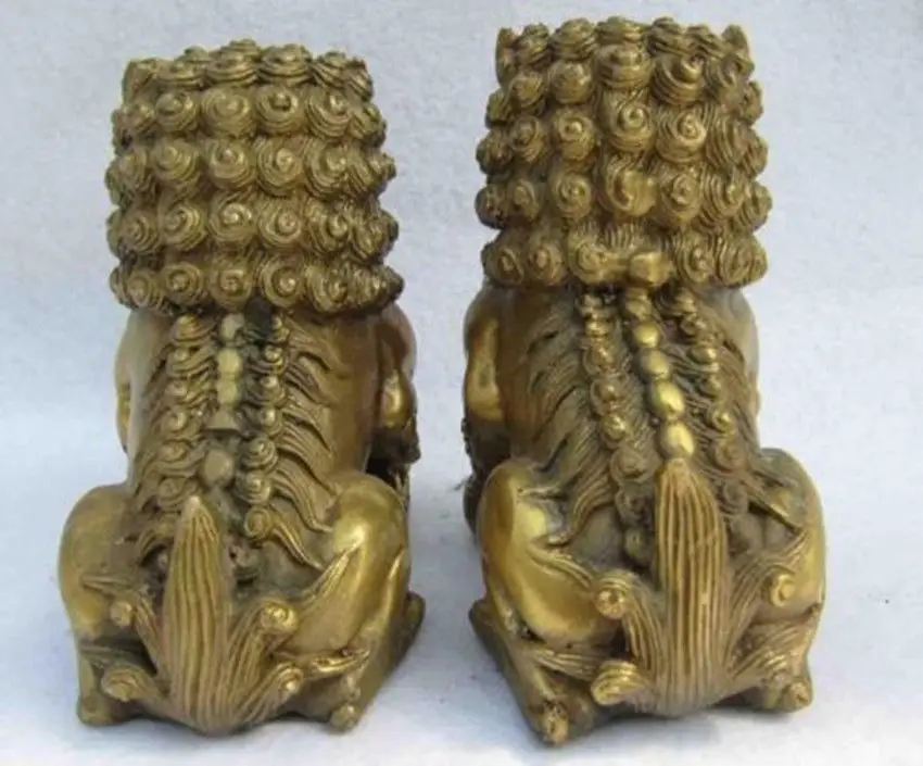 

china Family Feng Shui Copper brass Door Foo Dogs talisman lion beast Pair