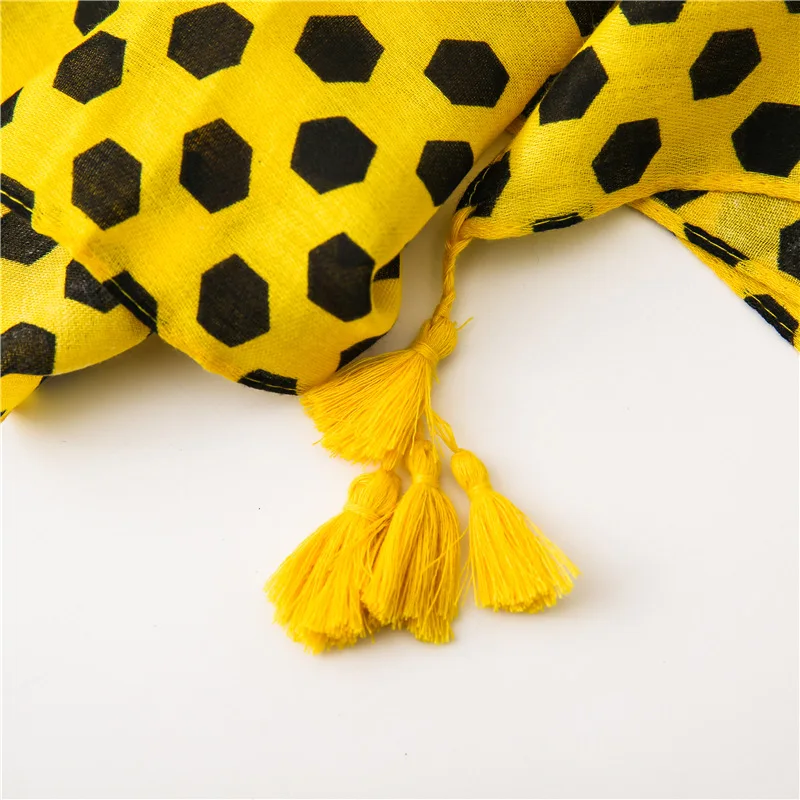 Marte&Joven Women Funny honeycomb Pattern Yellow Tassels Scarves Comfortable Spring Autumn Winter Warm Shawl Stole Female Hijab