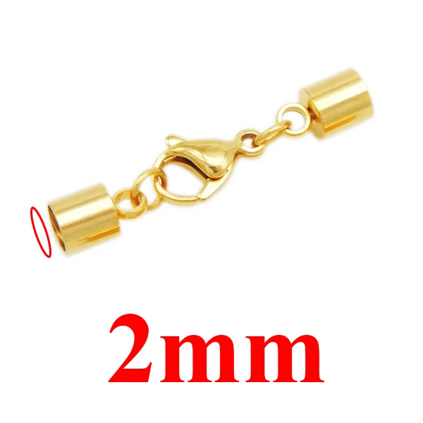 Gold 2mm 5 шт./лот застежка-карабин из нержавеющей стали застежка-карабин Золотой/Серебряный тон пряжка кожаный шнур замок для DIY кожаный браслет Изготовление ювелирных изделий - Цвет: Gold 2mm