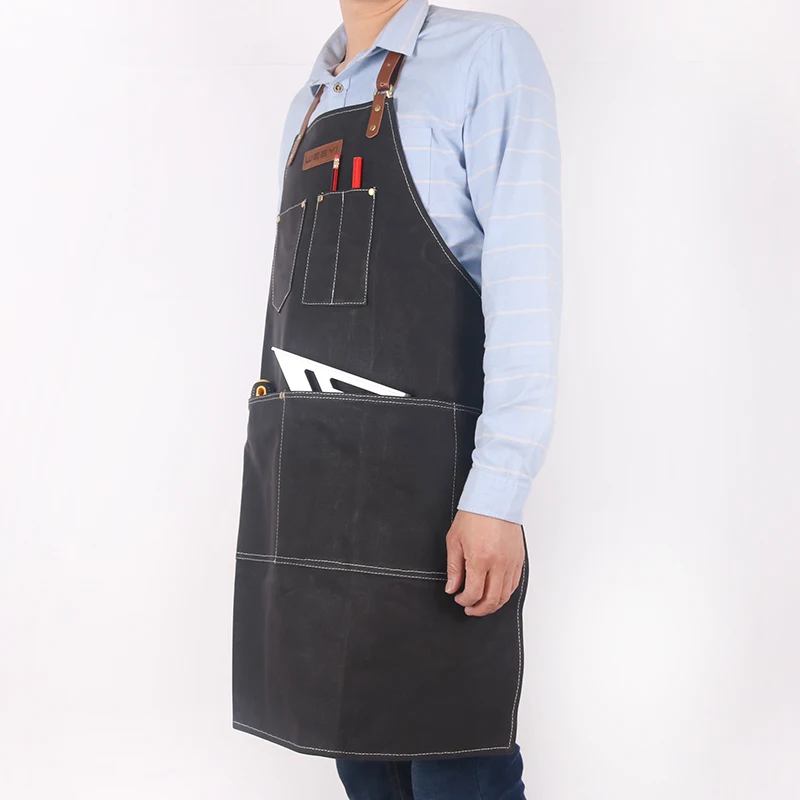 WEEYI женский и мужской парикмахерский фартук с кожаным ремешком вощеный холщовый