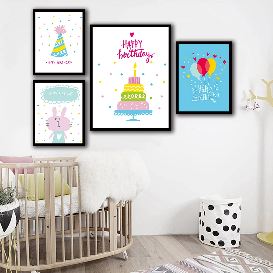 Детский Настенный художественный холст постер с принтом розового мультяшного