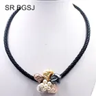 Бесплатная доставка, красивый цветок, Пресноводный Жемчуг, Швабра, бусины, шарм, кожа, ювелирное ожерелье, 18