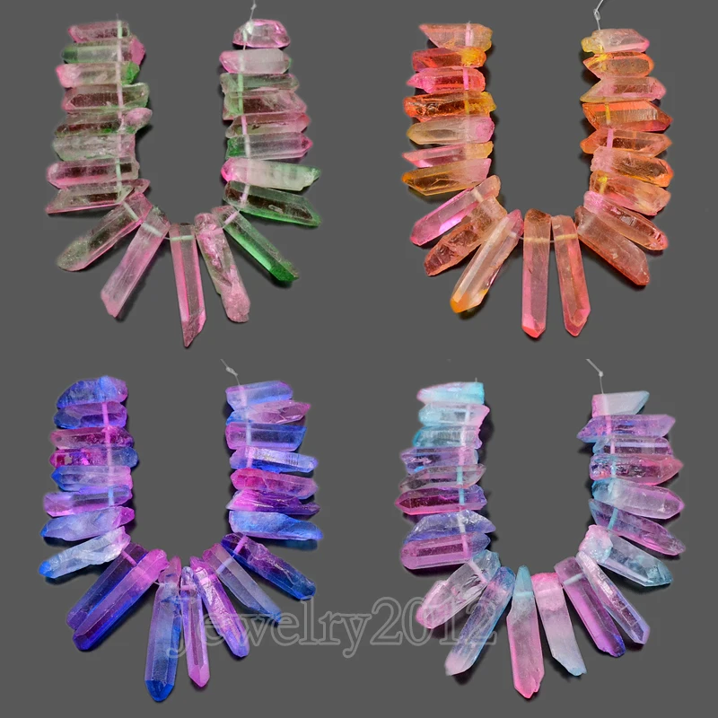 5 нитей/партия голубые и розовые бусины из натурального кварца с металлическим