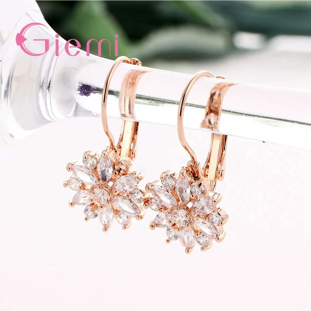 Rhinestones Flower Stud Earrings 925 Sterling Silver For Women Bijoux Vintage Love Wedding Earring Statement Jewelry | Украшения и