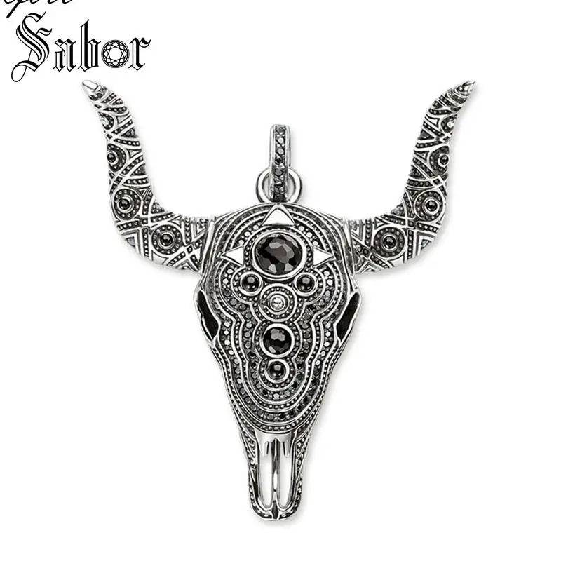 Bull Skull Кулон бык Череп Буйвола, новинка, модное ювелирное изделие, 925 пробы, серебро, кубический цирконий, подарок для женщин, подходит для ожерелья thomas - Окраска металла: Bull Skull