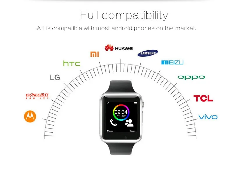 50 шт./лот A1 Смарт часы уведомление о синхронизации поддержка SIM TF карта Bluetooth Смарт часы спортивные Смарт-часы с шагомером с камерой