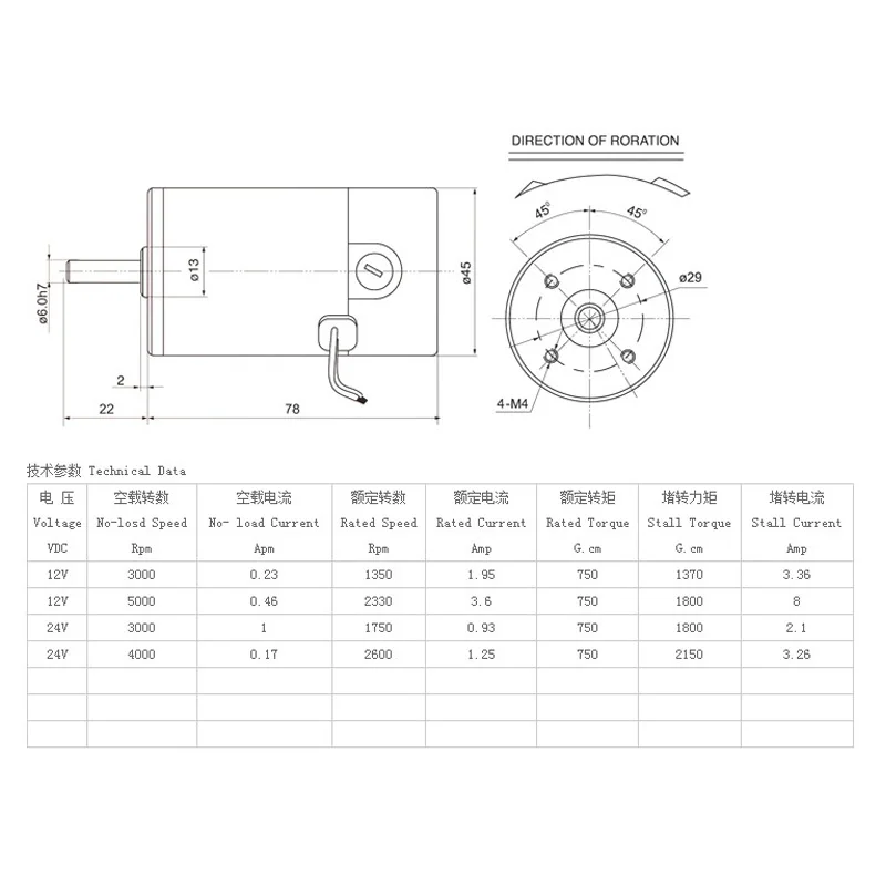 Круглый вал двигателя ZHENGKE 45 мм 12 В/24 В постоянный ток 2000rpm3000rpm4000rpm 5000rpm 7 Вт/8 Вт|dc