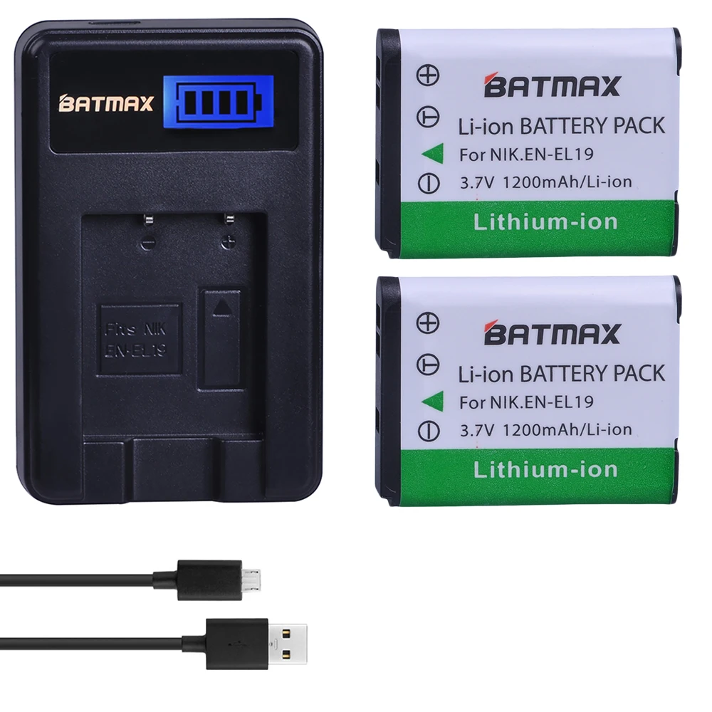 2 шт. аккумулятор ENEL19 для Nikon S100 S2500 S2600 S3100 S6400 S4100 S4150 S3300 1200 мАч ЖК-экран зарядное
