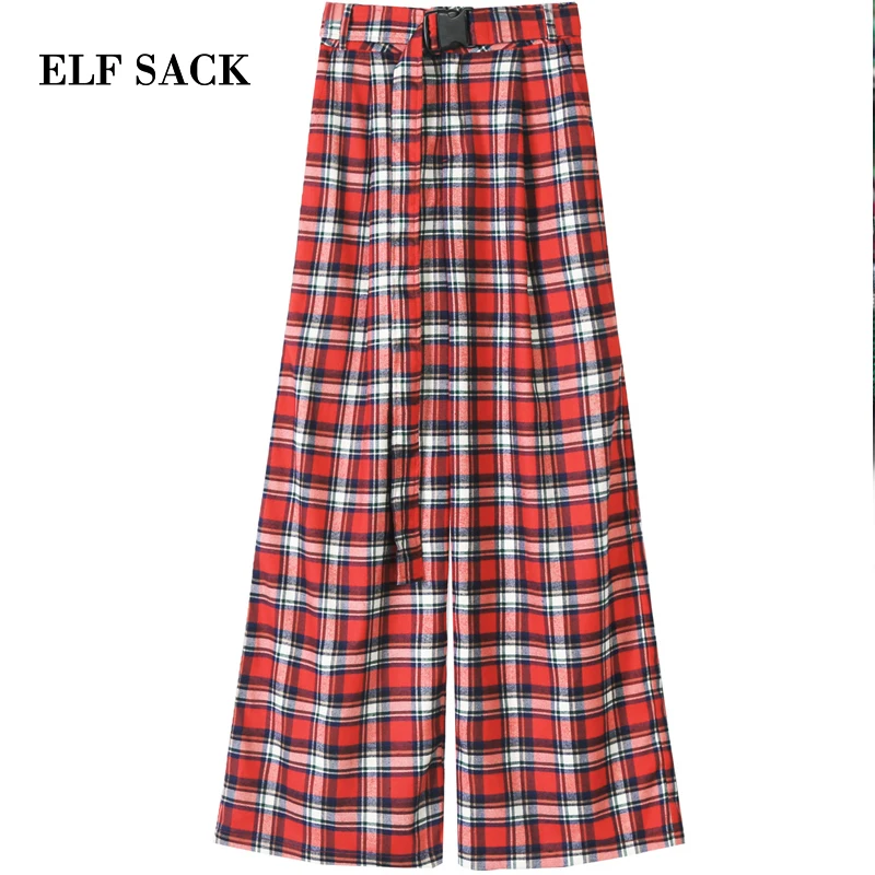 ELFSACK/Новинка женские брюки повседневные клетчатые широкие на завязках в