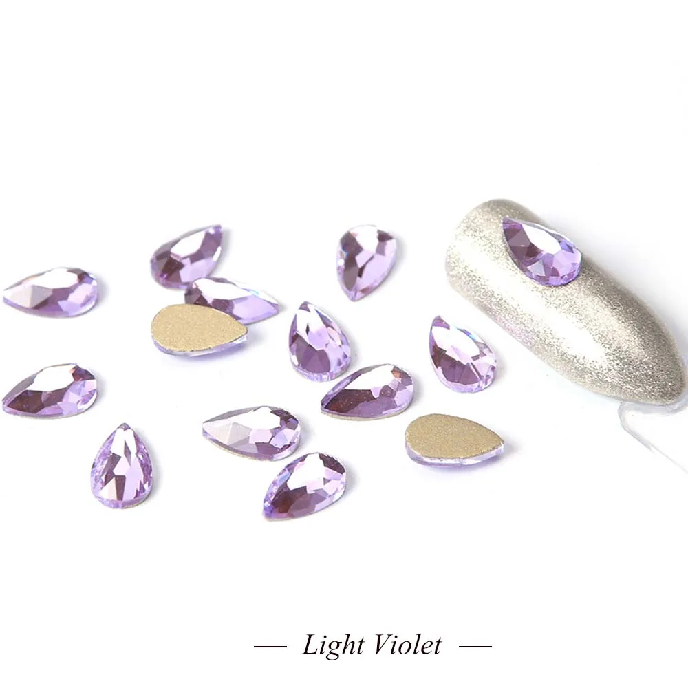 Light Violet 10 шт Кристальные стразы в форме капли воды для ногтей, цветные 3D Подвески с плоской задней поверхностью, стеклянные стразы для маникюра, украшения для ногтей, CHA41-1 - Цвет: Light Violet