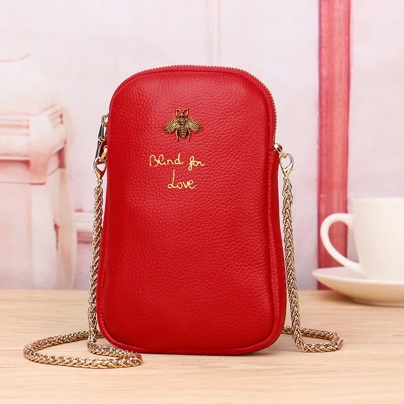 Красный карман для мобильного телефона Маленькая Сумочка через плечо с цепочкой